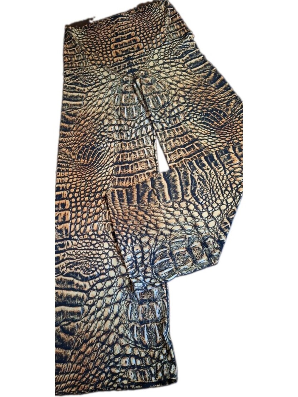 Eva Varro Gator Crocodile Print Wide Leg Palazzo Pants Brown Black Women's - L - Picture 6 of 12